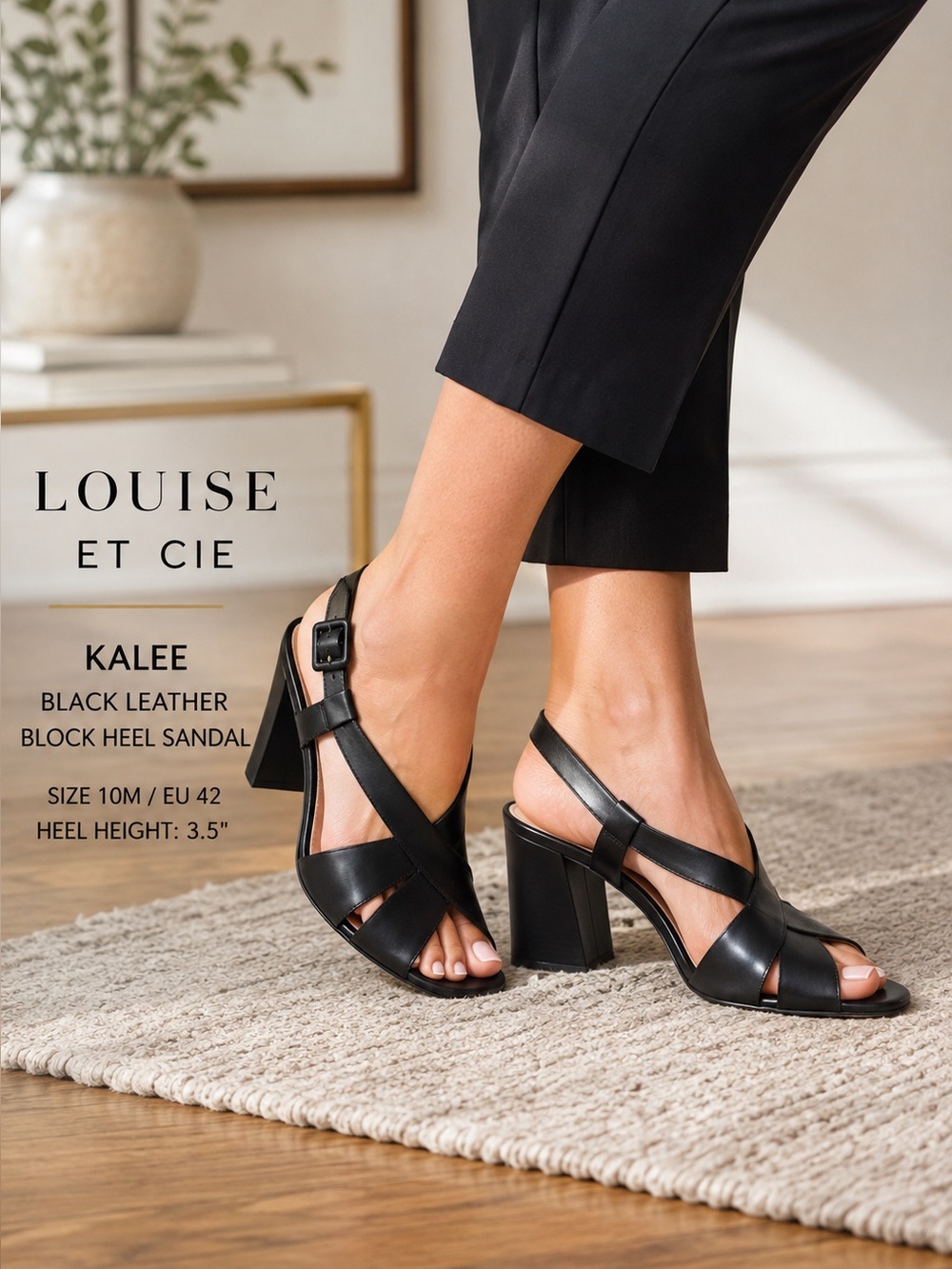 Louise et Cie Kalee Black Leather Strappy Block Heel Sandals Size 10 M